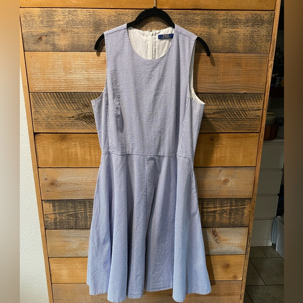 Polo by Ralph Lauren Blue and White Seersucker Dress 100% cotton